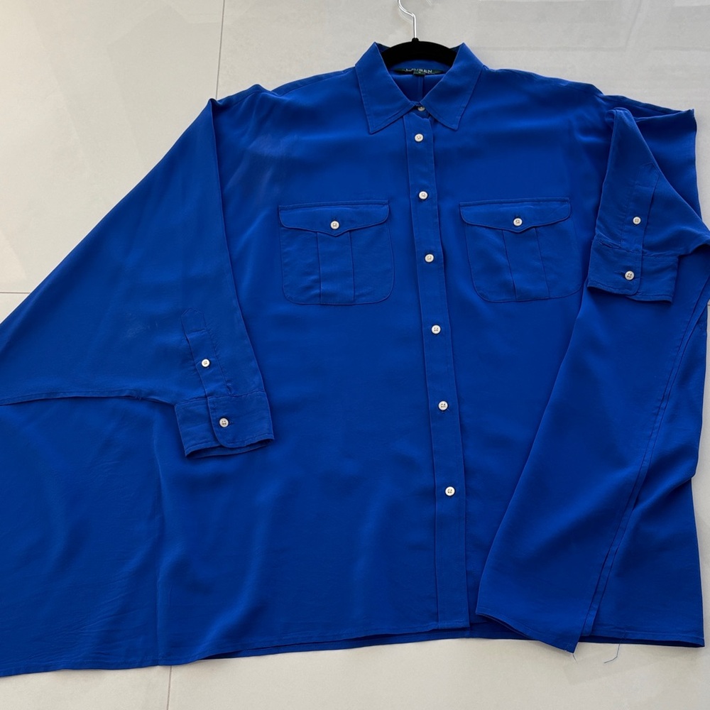 Ralph Lauren Cobalt Oversized Blue Silk Button-Down Shirt